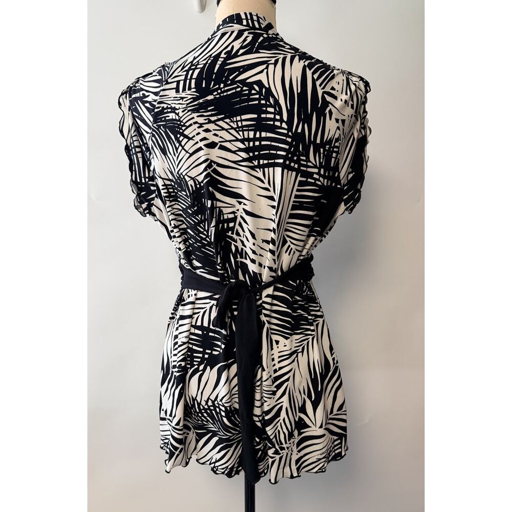 Y2K Babydoll Top Womens Deep V-Neck Black & White Tie Back Stretch 2000s Large - Picture 5 of 11